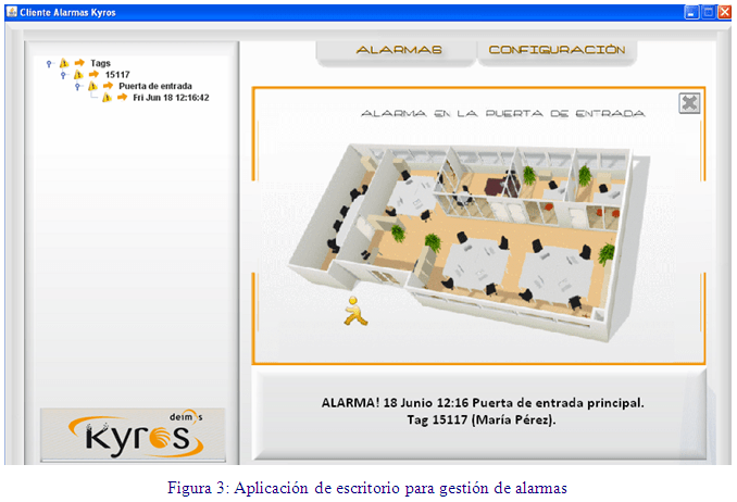 Alarms desktop application Kyros Indoor System 